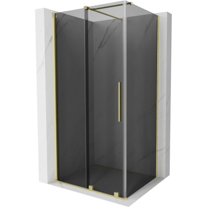 Mexen Velar, sprchový kút s posuvnými dverami 100 x 110 cm, 8mm šedé sklo, zlatá matná, 871-100-110-41-55