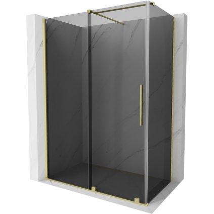 Mexen Velar, sprchový kút s posuvnými dverami 140 x 85 cm, 8mm šedé sklo, zlatá matná, 871-140-085-41-55