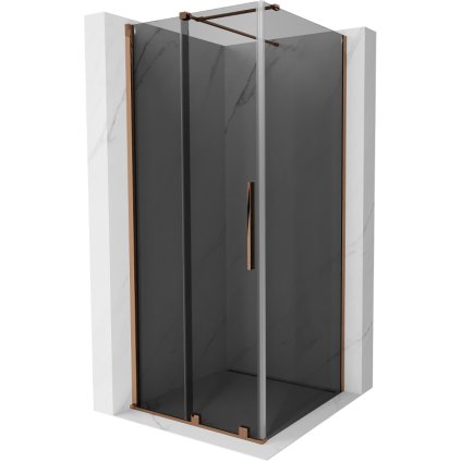 Mexen Velar, sprchový kút s posuvnými dverami 120 x 120 cm, 8mm šedé sklo, ružové zlato, 871-120-0120-41-60