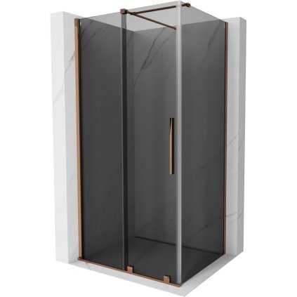 Mexen Velar, sprchový kút s posuvnými dverami 130 x 100 cm, 8mm šedé sklo, ružové zlato, 871-130-100-41-60