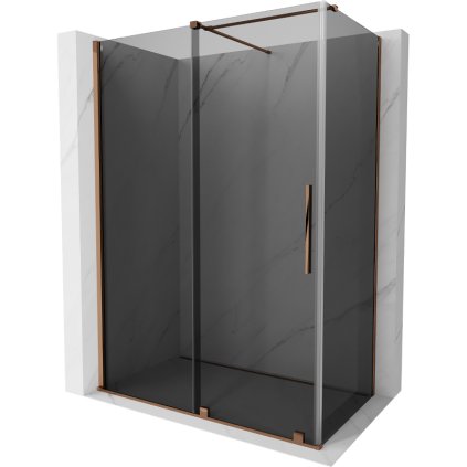 Mexen Velar, sprchový kút s posuvnými dverami 140 x 70 cm, 8mm šedé sklo, ružové zlato, 871-140-070-41-60