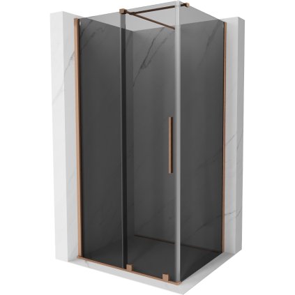 Mexen Velar, sprchový kút s posuvnými dverami 100 x 80 cm, 8mm šedé sklo, medená matná, 871-100-080-41-65