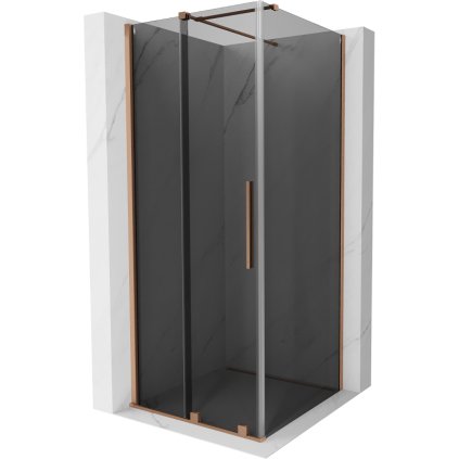 Mexen Velar, sprchový kút s posuvnými dverami 100 x 100 cm, 8mm šedé sklo, medená matná, 871-100-100-41-65