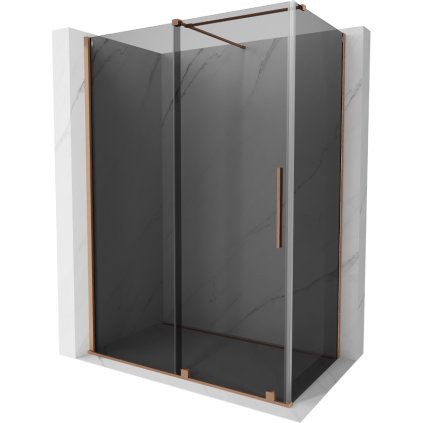 Mexen Velar, sprchový kút s posuvnými dverami 140 x 85 cm, 8mm šedé sklo, medená matná, 871-140-085-41-65