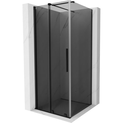 Mexen Velar, sprchový kút s posuvnými dverami 100 x 100 cm, 8mm šedé sklo, čierna matná, 871-100-100-41-70
