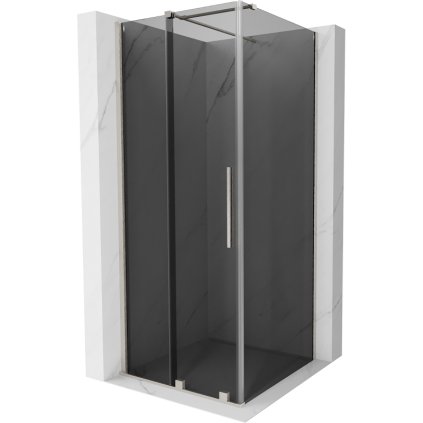 Mexen Velar, sprchový kút s posuvnými dverami 110 x 110 cm, 8mm šedé sklo, brúsená oceľ, 871-110-110-41-97
