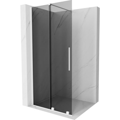 Mexen Velar, sprchová zástena s posuvnými dverami Walk-in 70 x 200 cm, 8mm šedé sklo, biela matná, 871-070-000-43-20