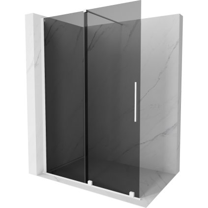 Mexen Velar, sprchová zástena s posuvnými dverami Walk-in 150 x 200 cm, 8mm šedé sklo, biela matná, 871-150-000-43-20