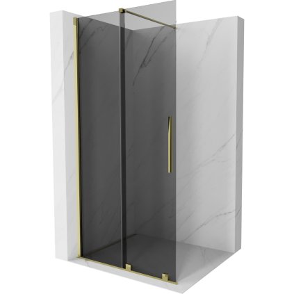 Mexen Velar, sprchová zástena s posuvnými dverami Walk-in 70 x 200 cm, 8mm šedé sklo, zlatá lesklá, 871-070-000-43-50