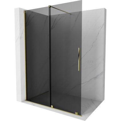Mexen Velar, sprchová zástena s posuvnými dverami Walk-in 130 x 200 cm, 8mm šedé sklo, zlatá lesklá, 871-130-000-43-50