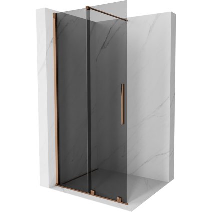Mexen Velar, sprchová zástena s posuvnými dverami Walk-in 85 x 200 cm, 8mm šedé sklo, ružové zlato, 871-085-000-43-60