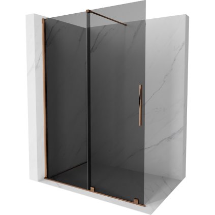 Mexen Velar, sprchová zástena s posuvnými dverami Walk-in 130 x 200 cm, 8mm šedé sklo, ružové zlato, 871-130-000-43-60