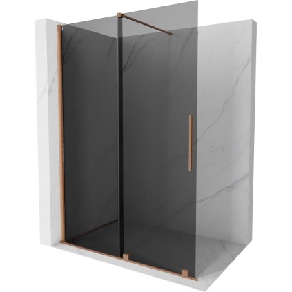 Mexen Velar, sprchová zástena s posuvnými dverami Walk-in 140 x 200 cm, 8mm šedé sklo, medená matná, 871-140-000-43-65