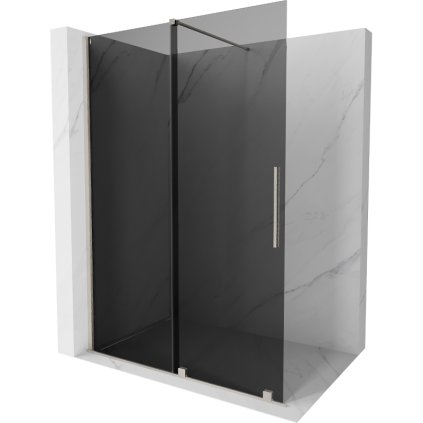 Mexen Velar, sprchová zástena s posuvnými dverami Walk-in 140 x 200 cm, 8mm šedé sklo, brúsená oceľ, 871-140-000-43-97