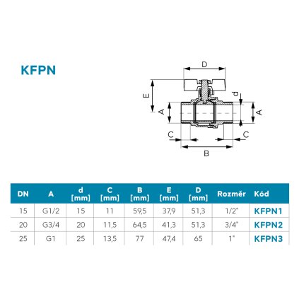 Novaservis, Kulový plnoprůtočný kohout, motýlek ŠŠ 3/4", KFPN2
