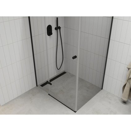 Mexen Roma, sprchovací kút 90 (dvere) x 80 (stena) cm, 6mm číre sklo, čierny profil, 854-090-080-70-00