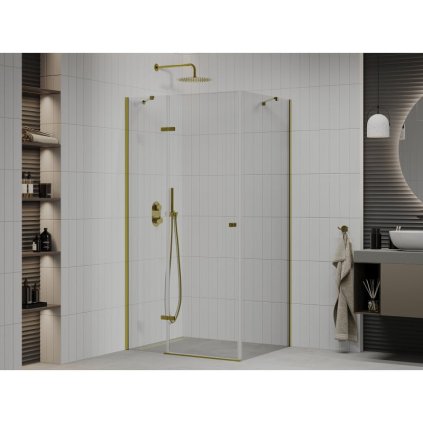 Mexen Roma, sprchovací kút 70 (dvere) x 80 (stena) cm, 6mm číre sklo, zlatý profil, 854-070-080-50-00