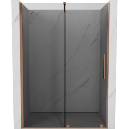 Mexen Velar, posuvné sprchové dvere do otvoru 150 cm, 8mm šedé sklo, medená matná, 871-150-000-41-65
