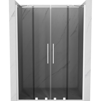 Mexen Velar Duo, posuvné sprchové dvere do otvoru 150 cm, 8mm šedé sklo, biela matná, 871-150-000-42-20