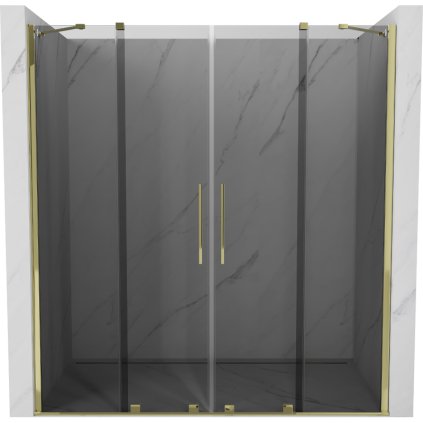 Mexen Velar Duo, posuvné sprchové dvere do otvoru 180 cm, 8mm šedé sklo, zlatá lesklá, 871-180-000-42-50