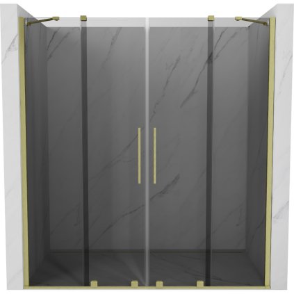 Mexen Velar Duo, posuvné sprchové dvere do otvoru 180 cm, 8mm šedé sklo, zlatá matná, 871-180-000-42-55