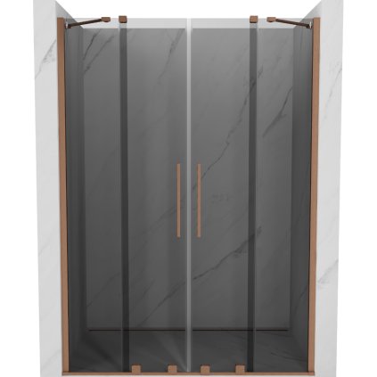 Mexen Velar Duo, posuvné sprchové dvere do otvoru 140 cm, 8mm šedé sklo, medená matná, 871-140-000-42-65