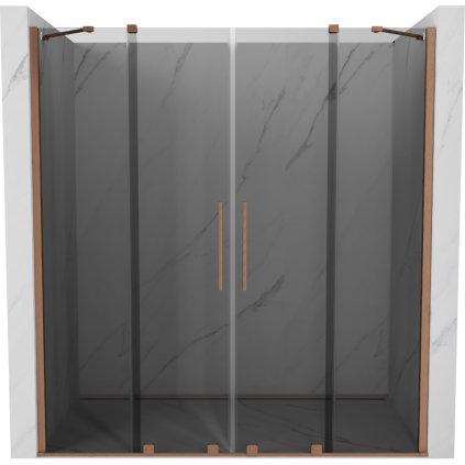 Mexen Velar Duo, posuvné sprchové dvere do otvoru 180 cm, 8mm šedé sklo, medená matná, 871-180-000-42-65