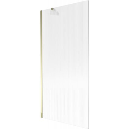Mexen Next, vaňová zástena 1-krídlová 90 x 150 cm, fixné krídlo, 6 mm sklo s pruhmi, zlatý lesklý profil, 895-090-000-00-09-50