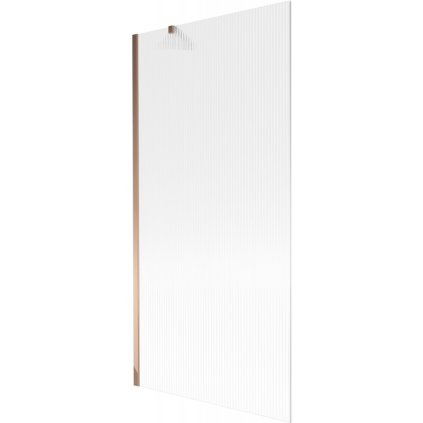 Mexen Next, vaňová zástena 1-krídlová 90 x 150 cm, fixné krídlo, 6 mm sklo s pruhmi, ružové zlato profil, 895-090-000-00-09-60