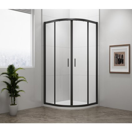 Polysan, EASY BLACK štvrťkruhová sprchová zástena 800x800mm, L/R, číre sklo, EL2515B