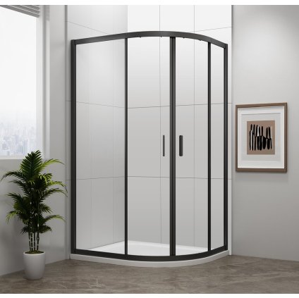 Polysan, EASY BLACK štvrťkruhová sprchová zástena 900x800mm, L/R, čire sklo, EL2815B