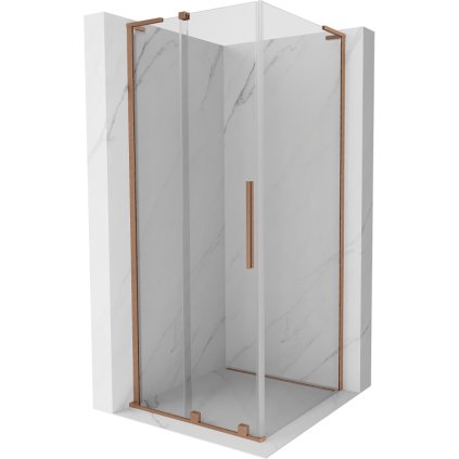 Mexen Velar L, sprchový kút s posuvnými dverami 100 x 100 cm, 8mm číre sklo, medená matná, 871-100-100-03-65