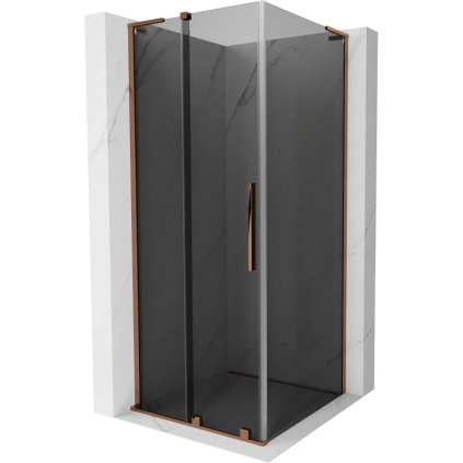 Mexen Velar L, sprchový kút s posuvnými dverami 110 x 110 cm, 8mm šedé sklo, ružové zlato, 871-110-110-43-60