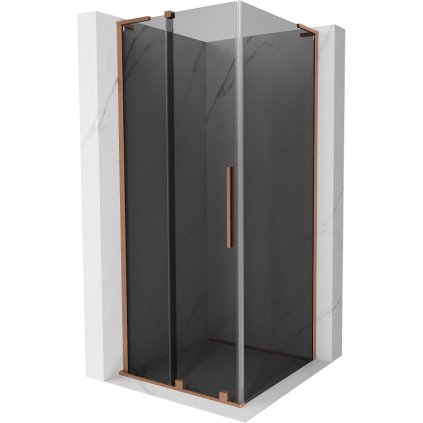 Mexen Velar L, sprchový kút s posuvnými dverami 120 x 120 cm, 8mm šedé sklo, medená matná, 871-120-120-33-65