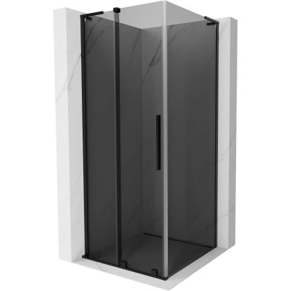 Mexen Velar L, sprchový kút s posuvnými dverami 100 x 100 cm, 8mm šedé sklo, čierna matná, 871-100-100-43-70