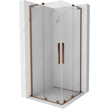 Mexen Velar L Duo, sprchový kút s posuvnými dverami 80 x 80 cm, 8mm číre sklo, ružové zlato, 871-080-080-02-03-60