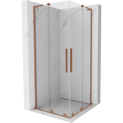 Mexen Velar L Duo, sprchový kút s posuvnými dverami 80 x 80 cm, 8mm číre sklo, medená matná, 871-080-080-02-03-65