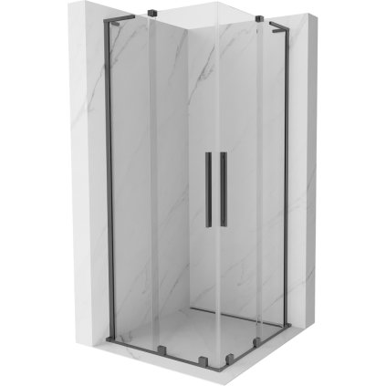 Mexen Velar L Duo, sprchový kút s posuvnými dverami 80 x 80 cm, 8mm číre sklo, brúsený grafit, 871-080-080-02-03-95