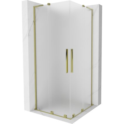 Mexen Velar L Duo, sprchový kút s posuvnými dverami 80 x 80 cm, 8mm sklo námraza, zlatá lesklá, 871-080-080-02-33-50
