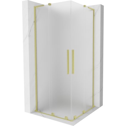 Mexen Velar L Duo, sprchový kút s posuvnými dverami 80 x 80 cm, 8mm sklo námraza, zlatá matná, 871-080-080-02-33-55