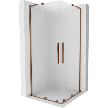 Mexen Velar L Duo, sprchový kút s posuvnými dverami 80 x 80 cm, 8mm sklo námraza, ružové zlato, 871-080-080-02-33-60