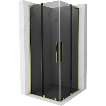 Mexen Velar L Duo, sprchový kút s posuvnými dverami 100 x 100 cm, 8mm šedé sklo, zlatá lesklá, 871-100-100-02-43-50