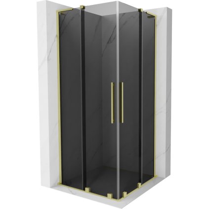 Mexen Velar L Duo, sprchový kút s posuvnými dverami 100 x 100 cm, 8mm šedé sklo, zlatá matná, 871-100-100-02-43-55