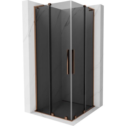 Mexen Velar L Duo, sprchový kút s posuvnými dverami 100 x 100 cm, 8mm šedé sklo, ružové zlato, 871-100-100-02-43-60