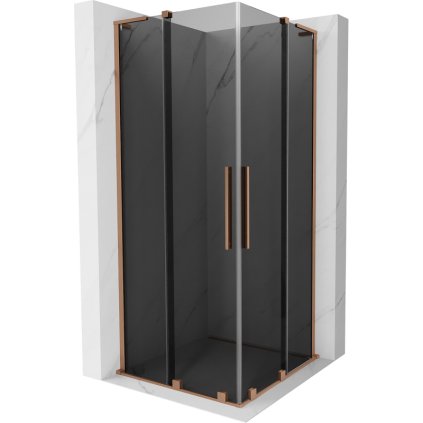 Mexen Velar L Duo, sprchový kút s posuvnými dverami 100 x 100 cm, 8mm šedé sklo, medená matná, 871-100-100-02-43-65