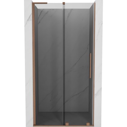 Mexen Velar L, posuvné sprchové dvere do otvoru 90 cm, 8mm šedé sklo, medená matná, 871-090-003-41-65