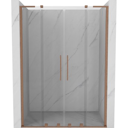 Mexen Velar L Duo, posuvné sprchové dvere do otvoru 160 cm, 8mm číre sklo, medená matná, 871-160-003-02-65