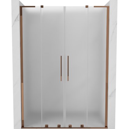 Mexen Velar L Duo, posuvné sprchové dvere do otvoru 150 cm, 8mm sklo námraza, ružové zlato, 871-150-003-32-60