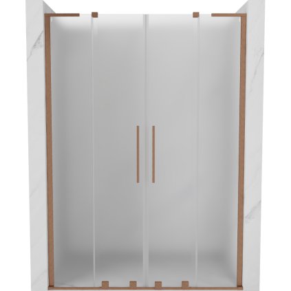 Mexen Velar L Duo, posuvné sprchové dvere do otvoru 140 cm, 8mm sklo námraza, medená matná, 871-140-003-32-65