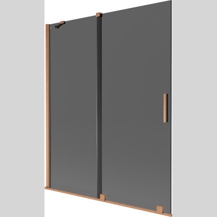 Mexen Velar, 2-krídlová posuvná vaňová zástena 140 x 150 cm, 8mm šedé sklo, medená matná, 896-140-000-41-65